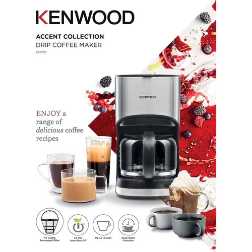 Kenwood 900W Coffee Maker Upto 12Cups Reusable Filter- Auto Off/ Keep Warm- CMM10 / Silver.
