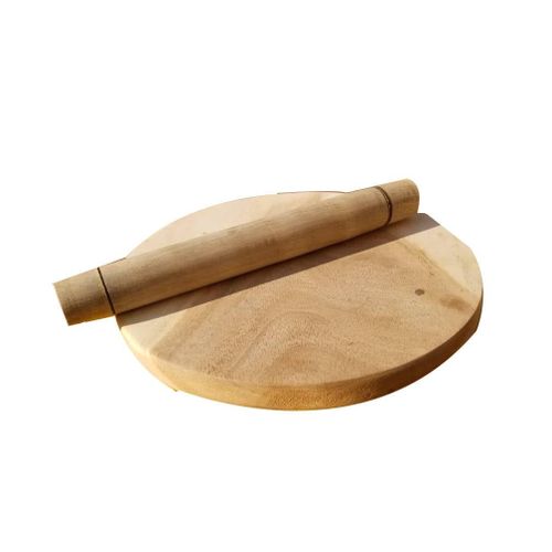 Wooden Chapati Rolling Board with Pestle-Brown