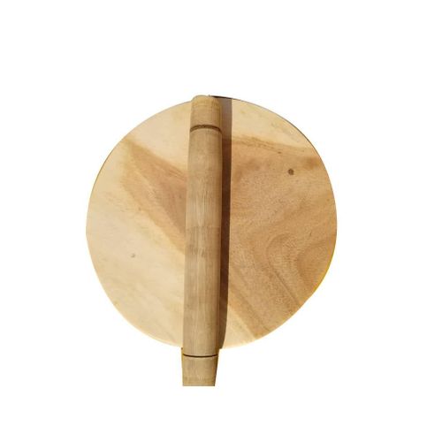 Wooden Chapati Rolling Board with Pestle-Brown