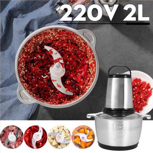 Hoffmans Electric Meat Grinder Machine Food Chopper Meat Grinder Blender Grinder For Meat, Vegetables, Fruit And Nuts With 2L Glass Bowl And 4 Large Sharp Knives - silver