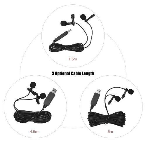 Andoer 6m20ft USB Dualhead Lavalier Lapel Microphone