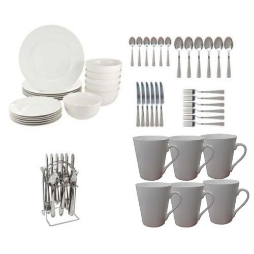Dinner Set 49pcs Ceramic Dinner Set -White & Silver