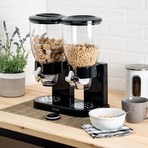 Double Kitchen Food Cereal Dispenser Storage, Organizer Container, Black.