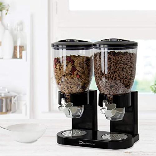 Double Kitchen Food Cereal Dispenser Storage, Organizer Container, Black.