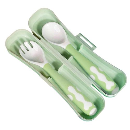 Baby Utensils Spoons Forks Set with Case Bendable Soft Self Feeding Training Spoon for Toddler Babies New,Green NO5143