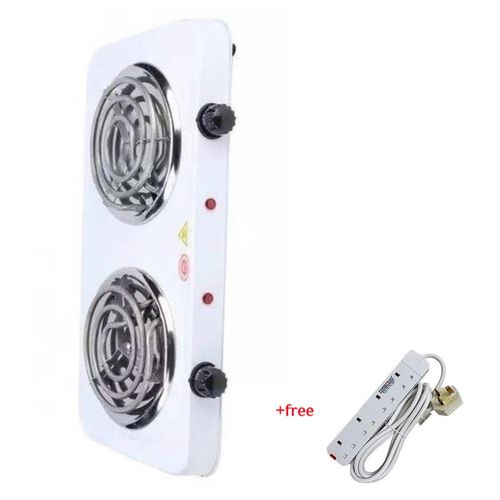 Double Coil Hotplate Cooker Plus A Free 4 Way Extension- White