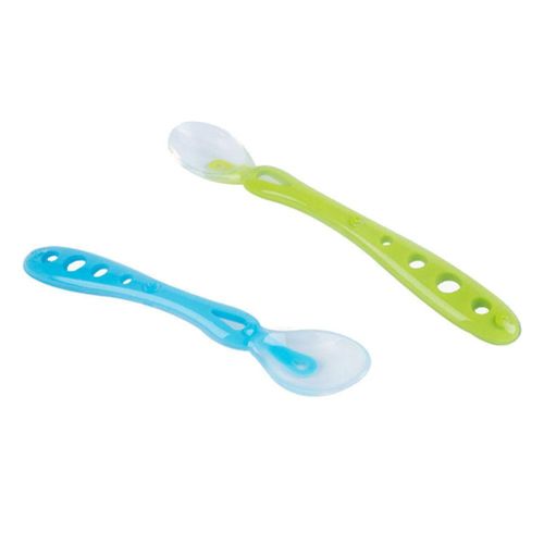 2 Pcs Silicone Baby Feeding Toddler Spoons Baby Eating Feeding Soft Spoons New,Blue-green NO5238