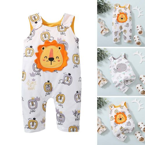 Baby Onesie Cotton Double Shoulder Sling Cartoon Animal Lion Elephant Print