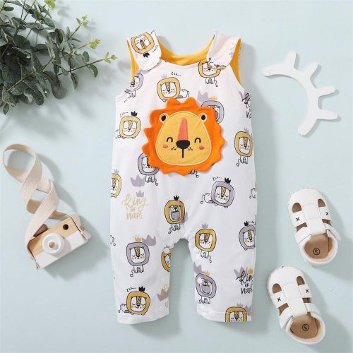 Baby Onesie Cotton Double Shoulder Sling Cartoon Animal Lion Elephant Print