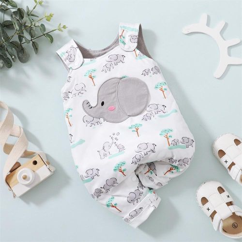 Baby Onesie Cotton Double Shoulder Sling Cartoon Animal Lion Elephant Print