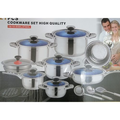 21 Pieces Of Heavy Stainless Steel Saucepans Cookware, Silver.