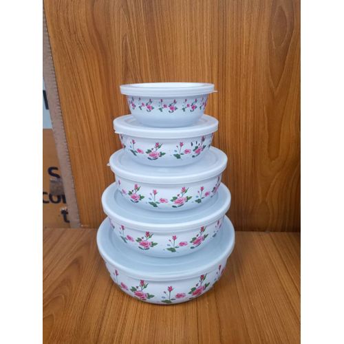 5 Set Plastic Serving Dishes/Containers - White, Pink