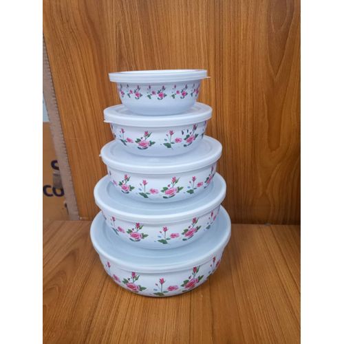 5 Set Plastic Serving Dishes/Containers - White, Pink