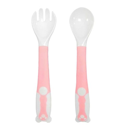 Baby Spoon Fork Set Food Bending Feeding Elbow Training Twisting Bendable Tableware New,Thermal Spork Red NO5116