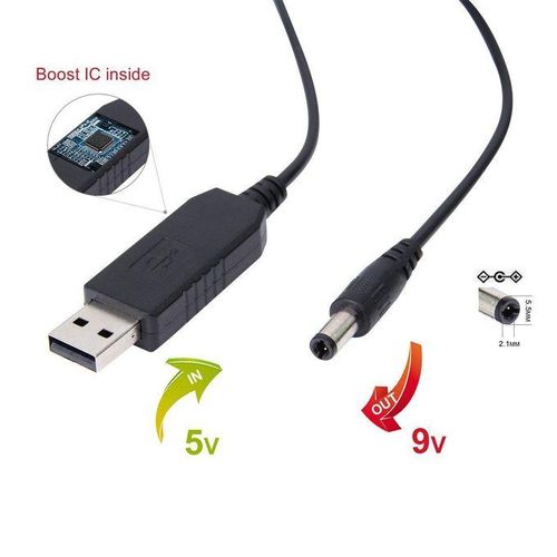 USB to DC Convert Cable 5V to 9V Voltage Step-Up Cable 5.5x2.1mm DC Male 1M New