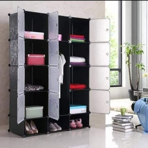 3 Column  Frosted Plastic  Wardrobe - Black