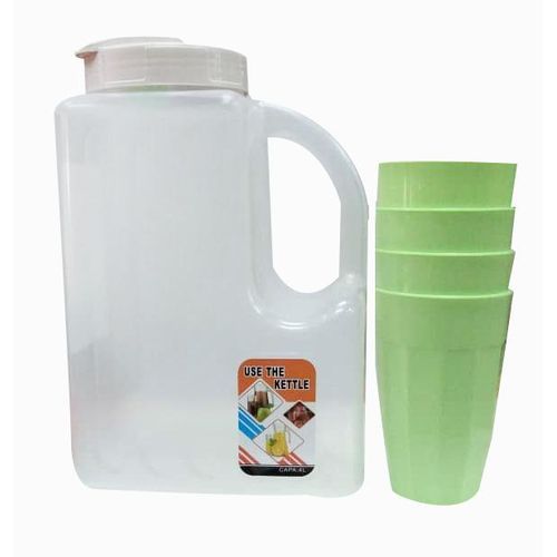 Plastic Can Of 4Liters And 4  Tumblers-Color For Tumblers May Vary-Transparent