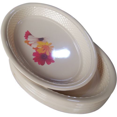 Set Of 12 Oval Melamine Plates-Cream
