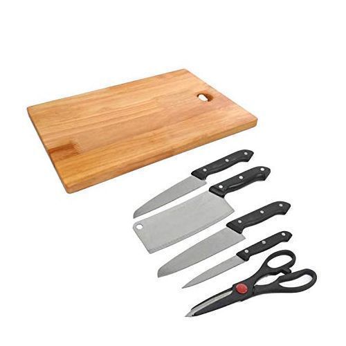 Pack Of Chopping Board with Kitchen knives - Silver