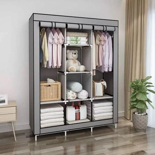 Large Capacity Fabric Wardrobe (Not Assembled)  - Gray