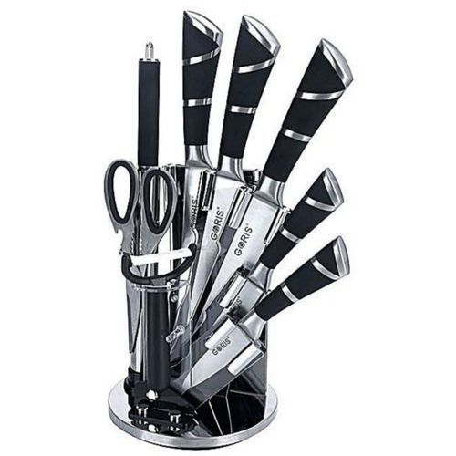 9 Piece Kitchen Knife Set On A Rotating Plate Stand - Color may Vary