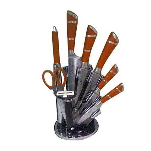 9 Piece Kitchen Knife Set On A Rotating Plate Stand - Color may Vary