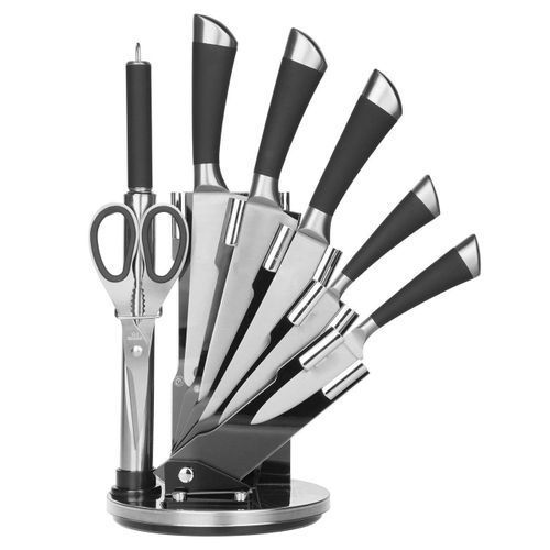9 Piece Kitchen Knife Set On A Rotating Plate Stand - Color may Vary