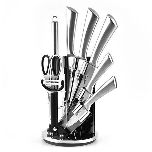 9 Piece Kitchen Knife Set On A Rotating Plate Stand - Color may Vary