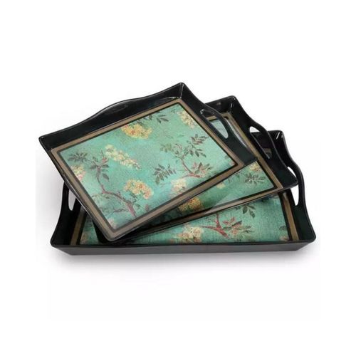 3 Pieces Of Melamine Serving Trays Platters, Green.