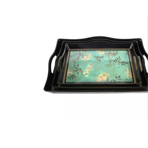 3 Pieces Of Melamine Serving Trays Platters, Green.