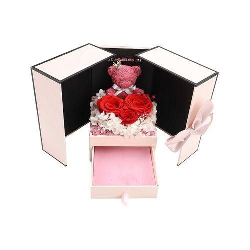 915 Generation Mother's Day Mom Gift Bear with Three Red Roses Eternal Flower Gift Box Birthday Gift Valentine's Day Christmas