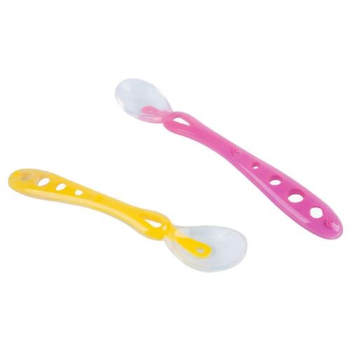 2 Pcs Silicone Baby Feeding Toddler Spoons Baby Eating Feeding Soft Spoons New,Pink-yellow NO5247