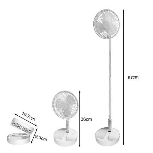Rechargeable Fan USB Folding Bracket Telescopic 7.7Inch-Whit