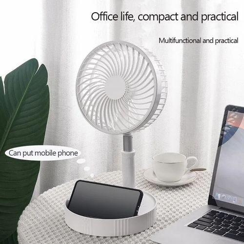 Rechargeable Fan USB Folding Bracket Telescopic 7.7Inch-Whit