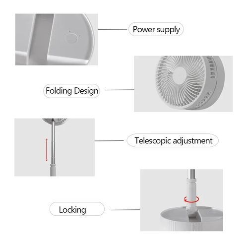 Rechargeable Fan USB Folding Bracket Telescopic 7.7Inch-Whit