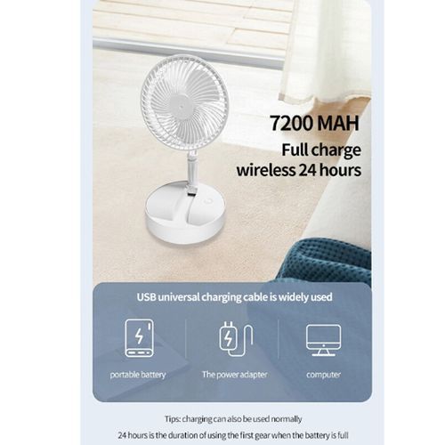 Rechargeable Fan USB Folding Bracket Telescopic 7.7Inch-Whit