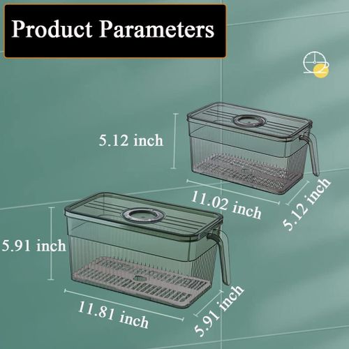 1Piece Food Storage Container Refrigerator Organizer Holder With Lid And Handle Plastic Fresh Box With Drain Basket - Green