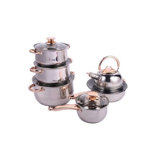 Luxurious 12pcs Stainless Steel Cookware Dishes,Silver