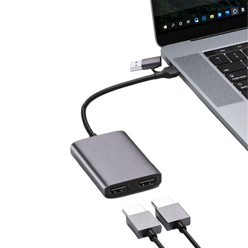 USB C Splitter 2 Monitors Extended Display USB3.0/Type-C to Dual HD Display Splitter Support for Windows 10 and Above,Dark Grey NO5241