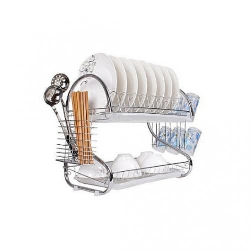 None 2 Layer Dish Rack Drainer For Utensils And Cutlery Silver