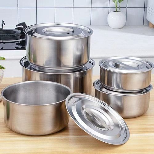 Frying Pan + Covered Bowl 5pcs - Silver