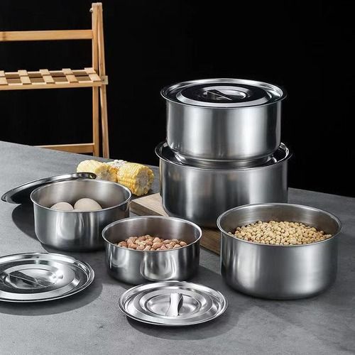 Frying Pan + Covered Bowl 5pcs - Silver