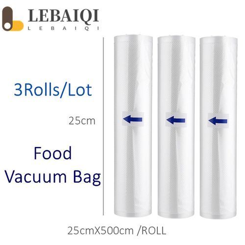 3Rolls/Lot Food Vacuum Bag For Vacuum Sealer Storag 25*500cm
