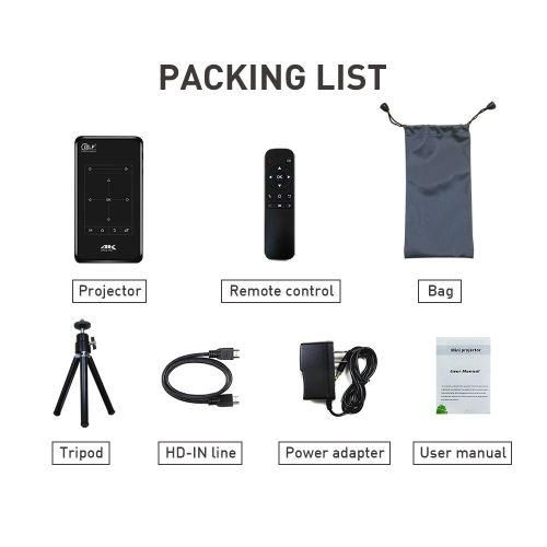 P09 Portable 4K Ultra HD DLP Mini Smart Projector with Infrared Remote Control, Amlogic S905X 4Core A53 up to 1.5GHz Android 6.0, 1GB8GB, Support 2.4G5G WiFi, Bluetooth, TF Card Black