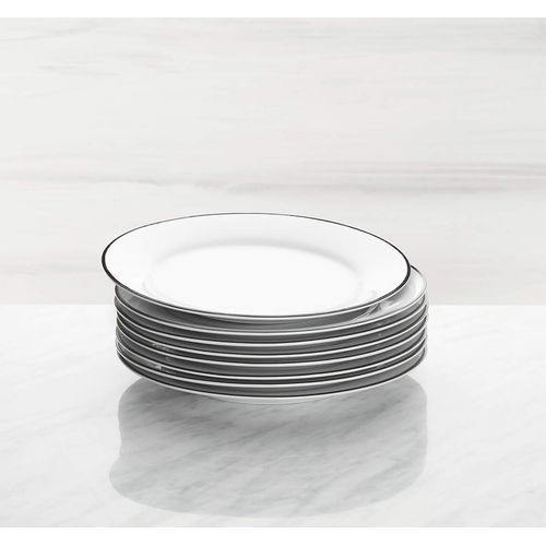 6 Pieces Of Black Line Side Plates, White.