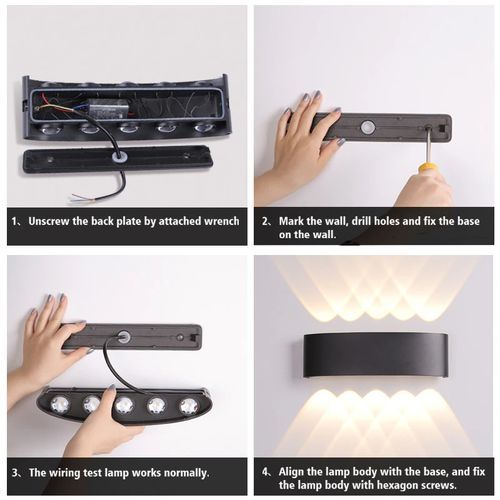 8 LEDs 8W Wall Lamp Warm Light LED Balcony Garden Stairs Background Wall Lamp - Black