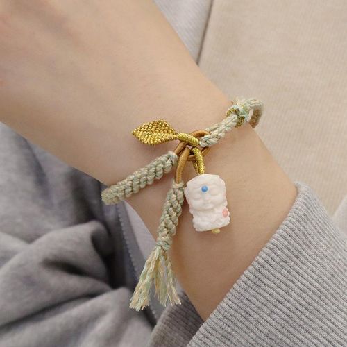 Childlike Cute Natural Antlers Carved Hand Weaving Bracelet Female Ins Special-Interest Design High Sense Carrying Strap Couple