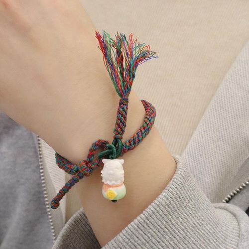 Childlike Cute Natural Antlers Carved Hand Weaving Bracelet Female Ins Special-Interest Design High Sense Carrying Strap Couple