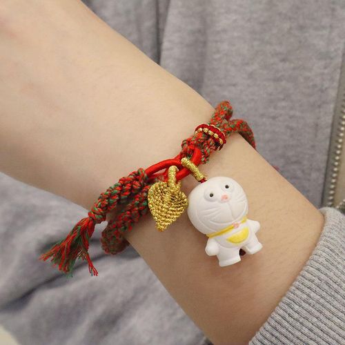 Childlike Cute Natural Antlers Carved Hand Weaving Bracelet Female Ins Special-Interest Design High Sense Carrying Strap Couple