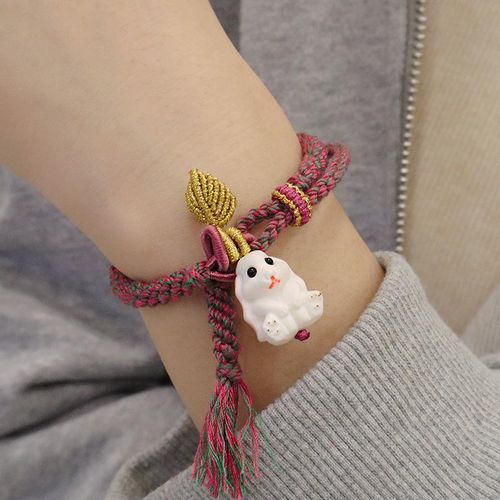 Childlike Cute Natural Antlers Carved Hand Weaving Bracelet Female Ins Special-Interest Design High Sense Carrying Strap Couple